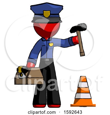 Red Police Man Under Construction Concept, Traffic Cone and Tools by Leo Blanchette