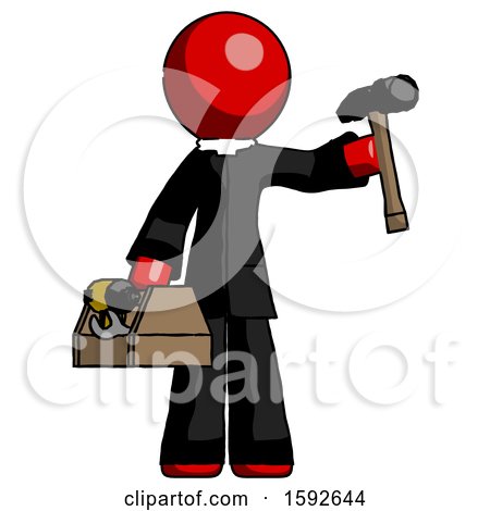 Red Clergy Man Holding Tools and Toolchest Ready to Work by Leo Blanchette