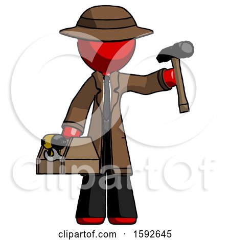 Red Detective Man Holding Tools and Toolchest Ready to Work by Leo Blanchette