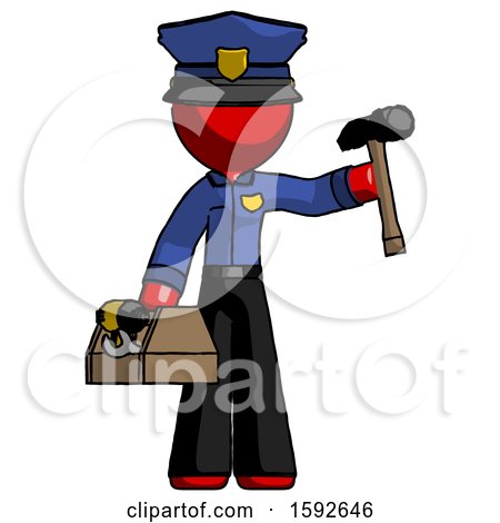 Red Police Man Holding Tools and Toolchest Ready to Work by Leo Blanchette