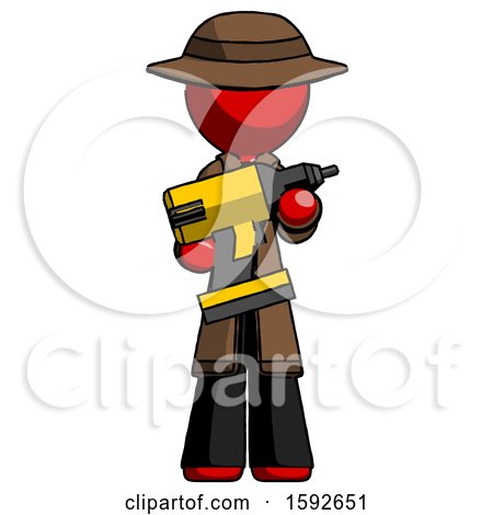 Red Detective Man Holding Large Drill by Leo Blanchette