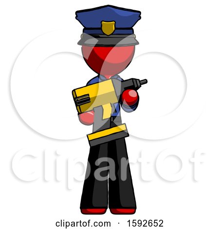 Red Police Man Holding Large Drill by Leo Blanchette