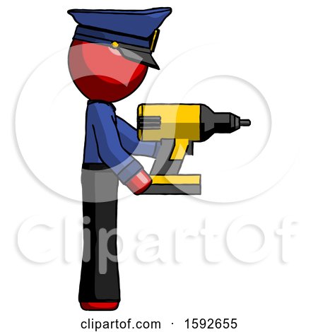 Red Police Man Using Drill Drilling Something on Right Side by Leo Blanchette