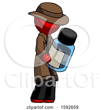 Red Detective Man Holding Glass Medicine Bottle by Leo Blanchette