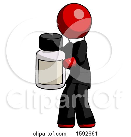 Red Clergy Man Holding White Medicine Bottle by Leo Blanchette