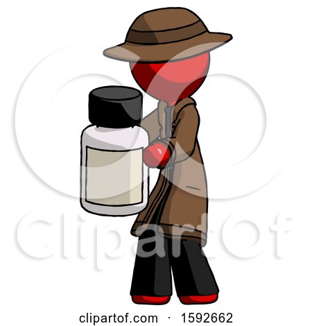 Red Detective Man Holding White Medicine Bottle by Leo Blanchette