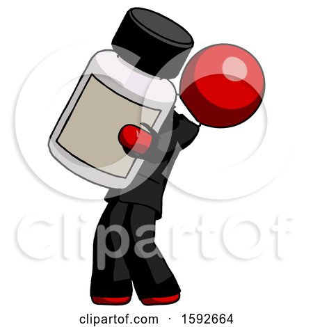 Red Clergy Man Holding Large White Medicine Bottle by Leo Blanchette