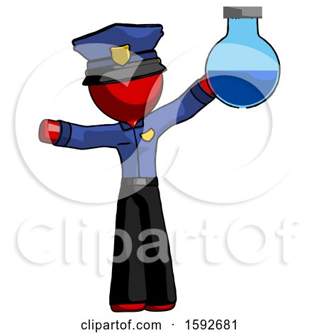 Red Police Man Holding Large Round Flask or Beaker by Leo Blanchette