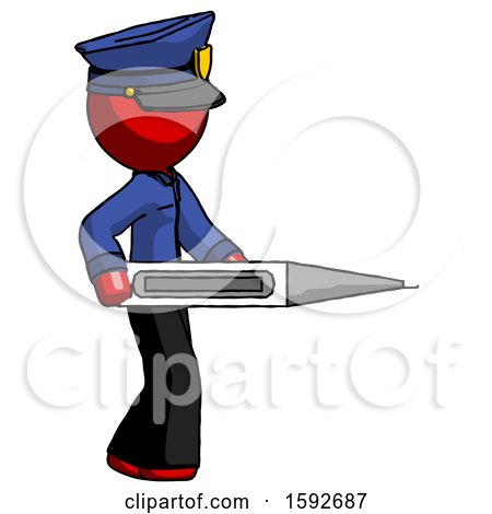 Red Police Man Walking with Large Thermometer by Leo Blanchette