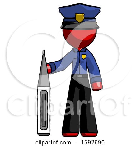 Red Police Man Standing with Large Thermometer by Leo Blanchette