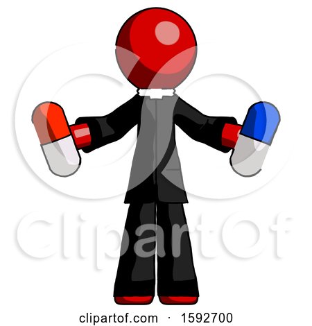 Red Clergy Man Holding a Red Pill and Blue Pill by Leo Blanchette