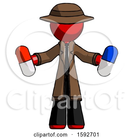 Red Detective Man Holding a Red Pill and Blue Pill by Leo Blanchette