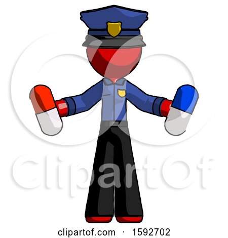 Red Police Man Holding a Red Pill and Blue Pill by Leo Blanchette