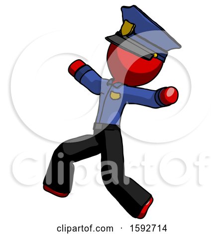 Red Police Man Running Away in Hysterical Panic Direction Left by Leo Blanchette