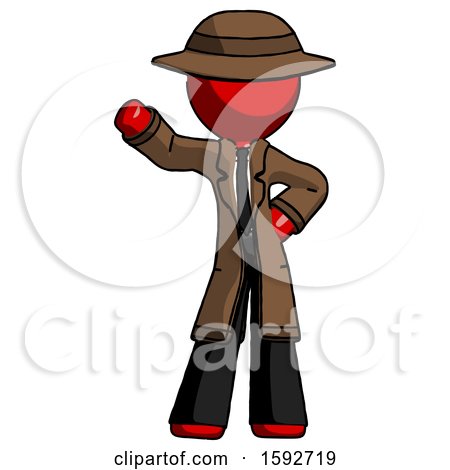 Red Detective Man Waving Right Arm with Hand on Hip by Leo Blanchette