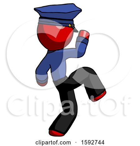 Red Police Man Kick Pose Start by Leo Blanchette