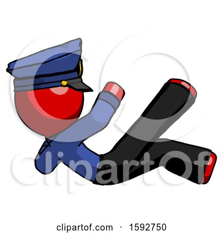 Red Police Man Falling Backwards by Leo Blanchette