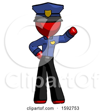 Red Police Man Waving Left Arm with Hand on Hip by Leo Blanchette