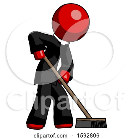 Red Clergy Man Cleaning Services Janitor Sweeping Side View by Leo Blanchette