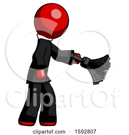 Red Clergy Man Dusting with Feather Duster Downwards by Leo Blanchette