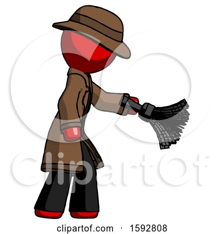 Red Detective Man Dusting with Feather Duster Downwards by Leo Blanchette