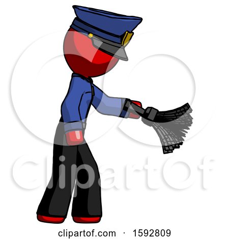 Red Police Man Dusting with Feather Duster Downwards by Leo Blanchette
