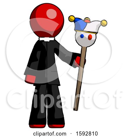 Red Clergy Man Holding Jester Staff by Leo Blanchette