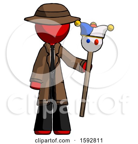 Red Detective Man Holding Jester Staff by Leo Blanchette