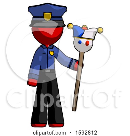 Red Police Man Holding Jester Staff by Leo Blanchette