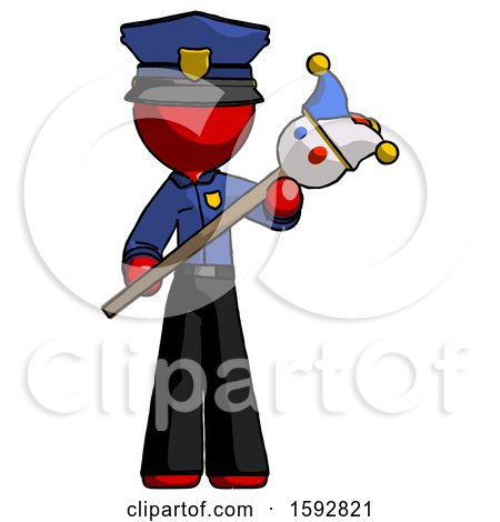 Red Police Man Holding Jester Diagonally by Leo Blanchette