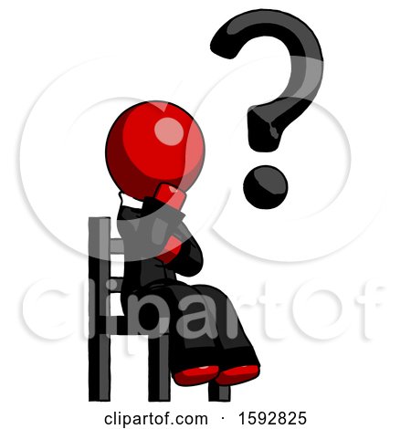 Red Clergy Man Question Mark Concept, Sitting on Chair Thinking by Leo Blanchette