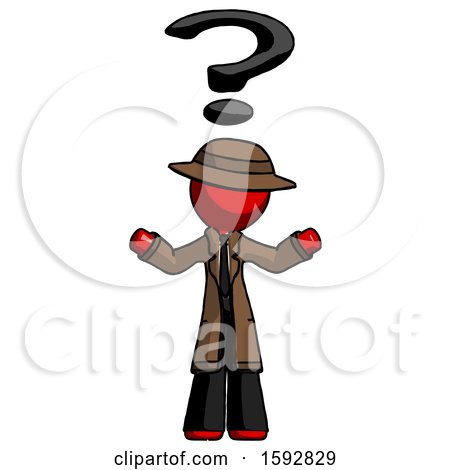 Red Detective Man with Question Mark Above Head, Confused by Leo Blanchette