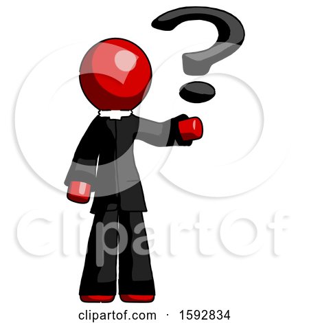 Red Clergy Man Holding Question Mark to Right by Leo Blanchette