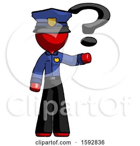 Red Police Man Holding Question Mark to Right by Leo Blanchette