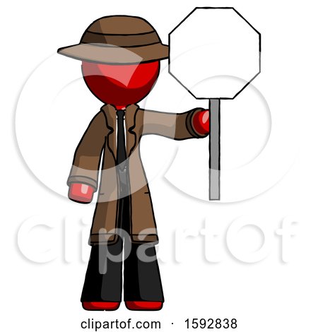 Red Detective Man Holding Stop Sign by Leo Blanchette