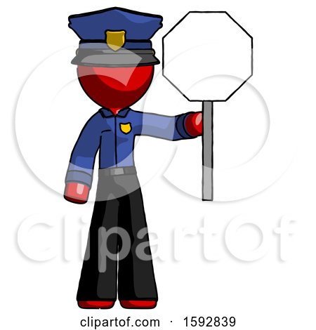 Red Police Man Holding Stop Sign by Leo Blanchette