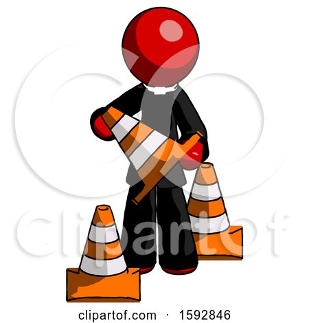 Red Clergy Man Holding a Traffic Cone by Leo Blanchette
