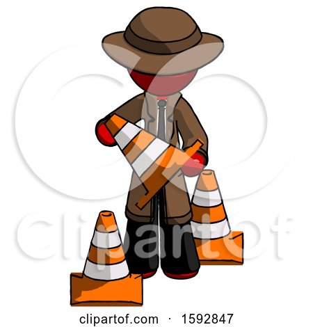 Red Detective Man Holding a Traffic Cone by Leo Blanchette