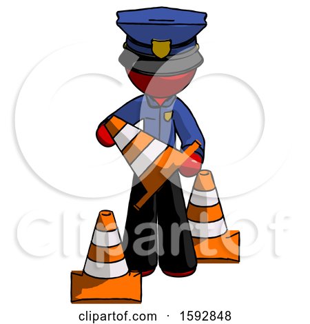 Red Police Man Holding a Traffic Cone by Leo Blanchette