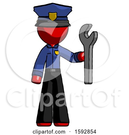 Red Police Man Holding Wrench Ready to Repair or Work by Leo Blanchette