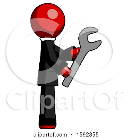 Red Clergy Man Using Wrench Adjusting Something to Right by Leo Blanchette