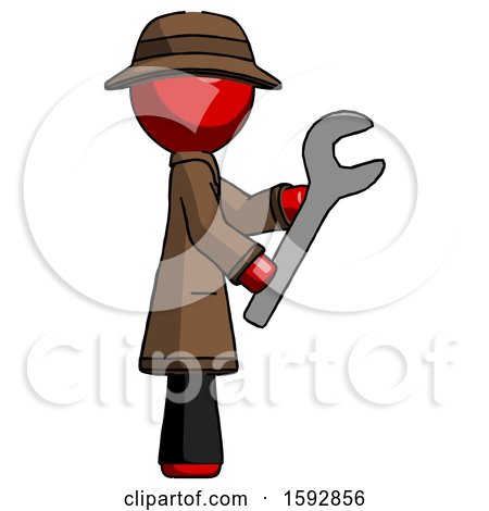 Red Detective Man Using Wrench Adjusting Something to Right by Leo Blanchette