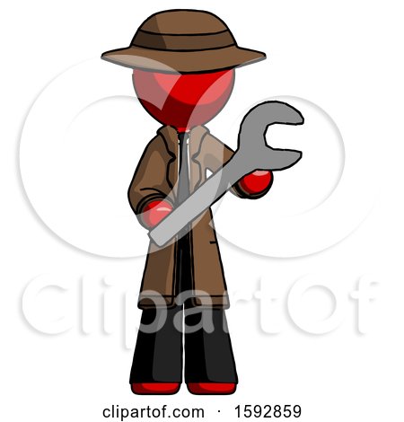 Red Detective Man Holding Large Wrench with Both Hands by Leo Blanchette
