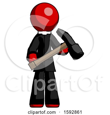 Red Clergy Man Holding Hammer Ready to Work by Leo Blanchette