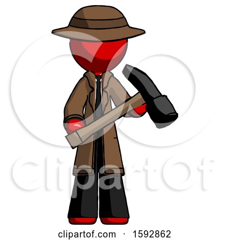 Red Detective Man Holding Hammer Ready to Work by Leo Blanchette