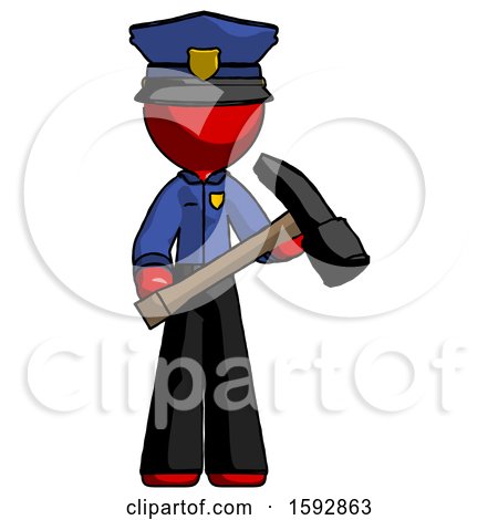 Red Police Man Holding Hammer Ready to Work by Leo Blanchette