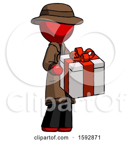 Red Detective Man Giving a Present by Leo Blanchette