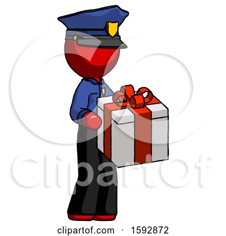 Red Police Man Giving a Present by Leo Blanchette