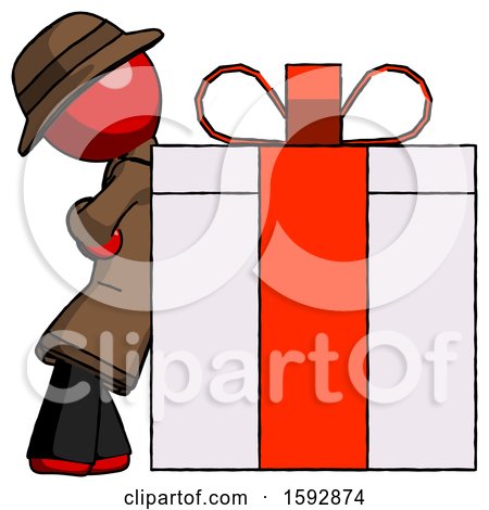 Red Detective Man Gift Concept - Leaning Against Large Present by Leo Blanchette