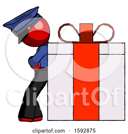 Red Police Man Gift Concept - Leaning Against Large Present by Leo Blanchette